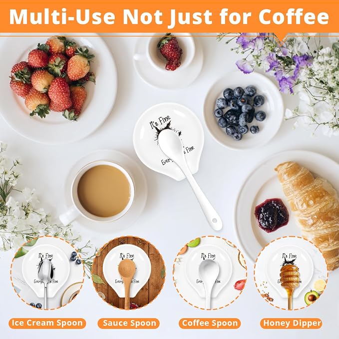 Cute Cat Spoon Rest, I'm Fine Funny Coffee Spoon Holder - Image 5