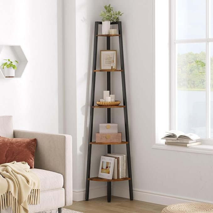 Hoctieon Corner Shelf, 5-Tier Corner Bookshelf, Rustic Ladder Shelf, Industrial by Hoctieon