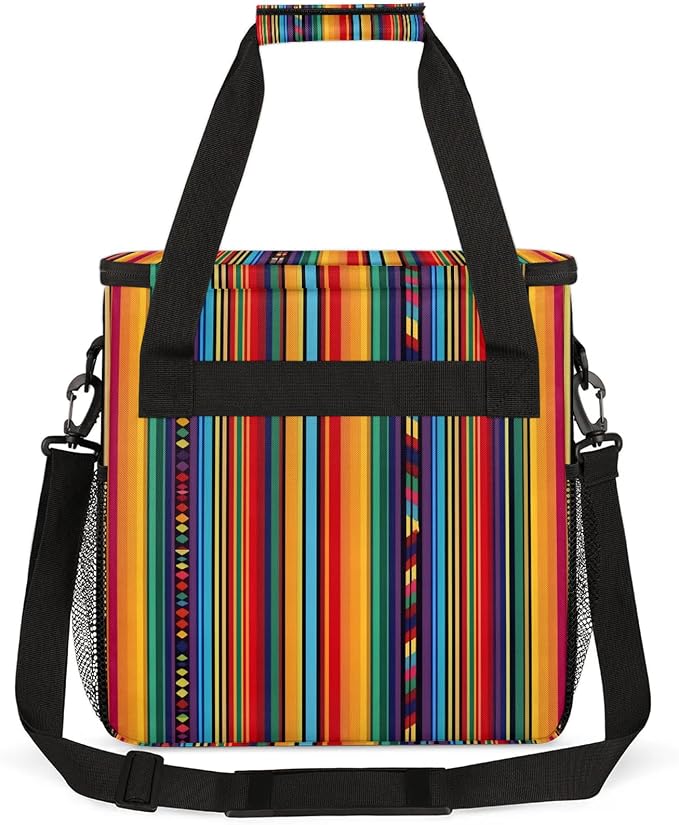 Boho Colorful Striped Coffee Maker Carring Bag, Large Insulated Storage - Image 5