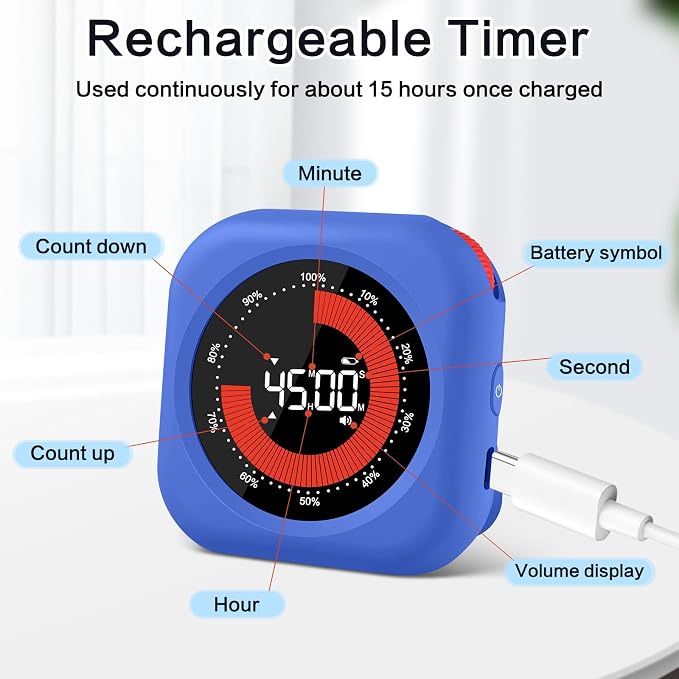 Visual Timer for Classroom Rechargeable, 10-Hour Digital Timers - Image 5