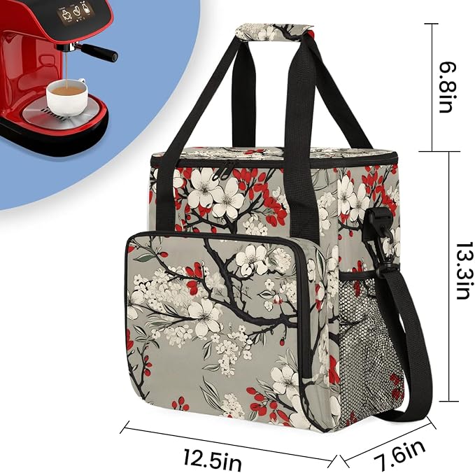Japanese Cherry Blossom Coffee Maker Carring Bag, Large Insulated Storage - Image 2