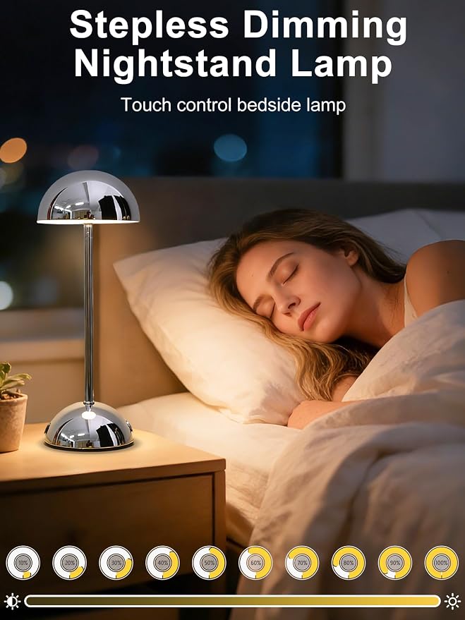 Cordless Table Lamp, Rechargeable Desk Lamp LED Night Light, Touch 3 Color - Image 3