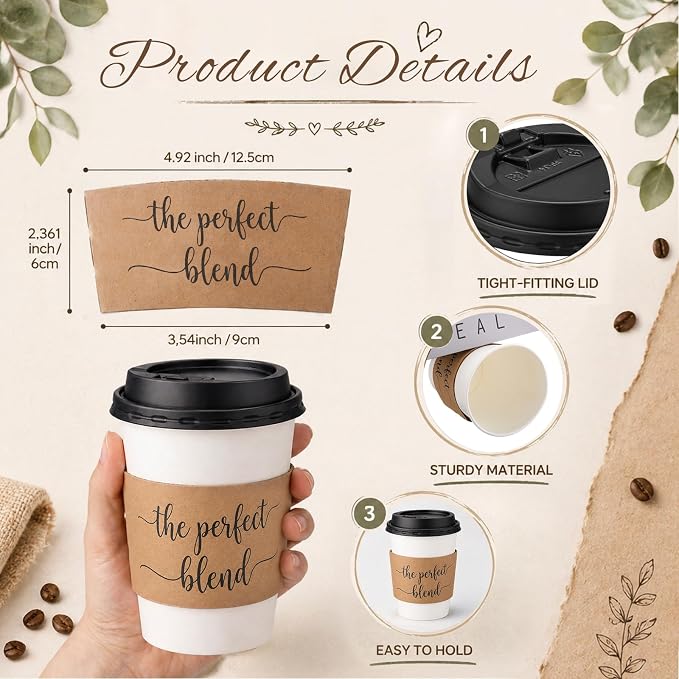 Jingmore 50 Sets 12 oz Wedding Coffee Paper Cup Sets The Perfect Blend - Image 2