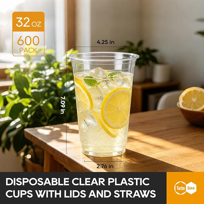 Turbo Bee Disposable Clear Plastic Cups, 32 OZ, 600 Sets | Bpa Free Large - Image 2