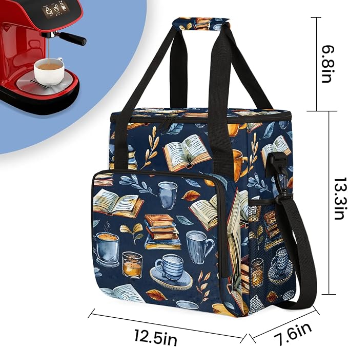 Books Coffee Theme Coffee Maker Carring Bag, Large Insulated Storage Organizer - Image 2