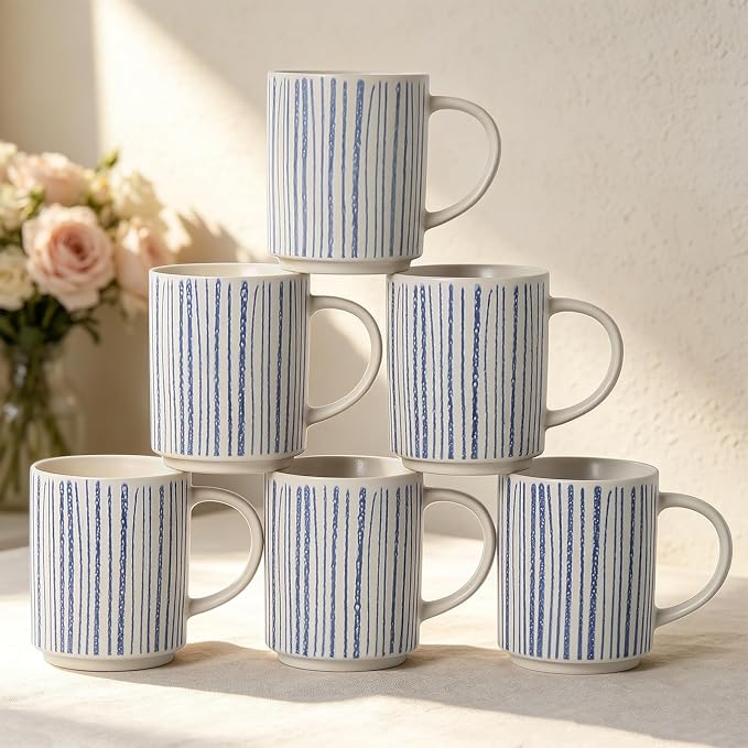 Coffee Mugs Set of 6, 17oz Ceramic Mugs by ALOFMO