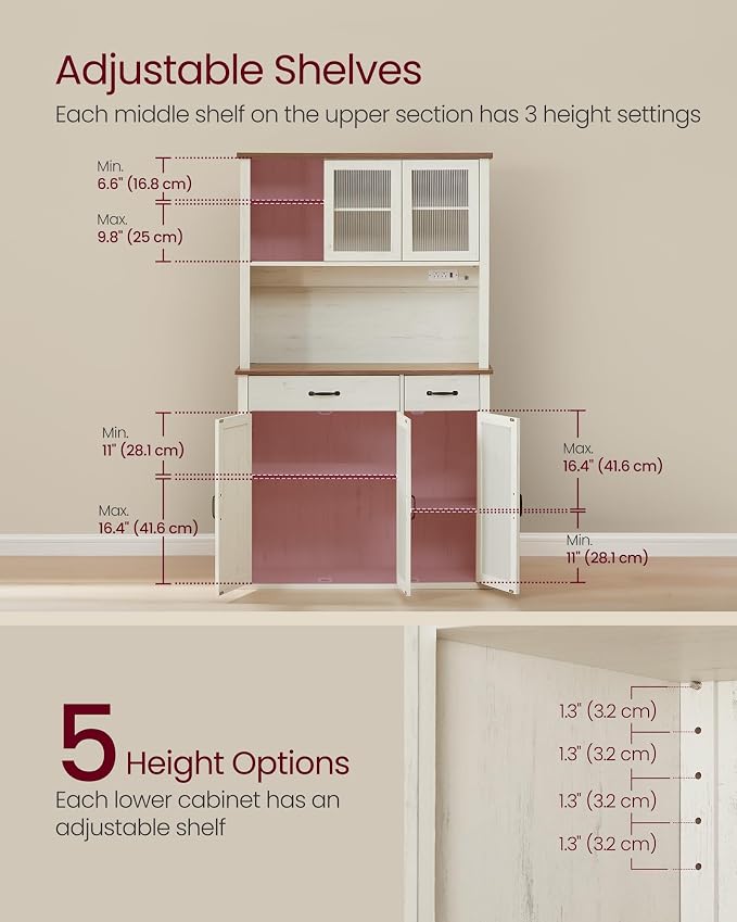 VASAGLE Pantry Cabinet with Lights and Charging Station, Kitchen Storage - Image 6