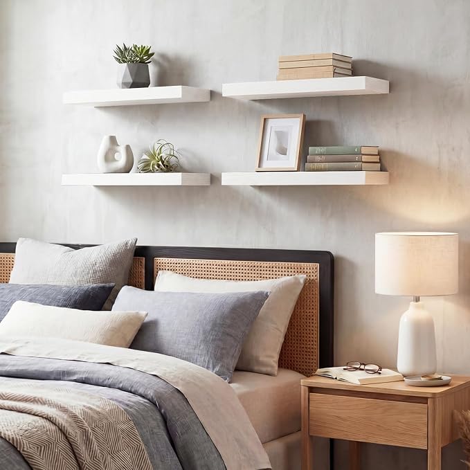 Fixwal White Shelves for Wall, 15.7in Rustic Wood Finish Floating Wall Shelves - Image 8