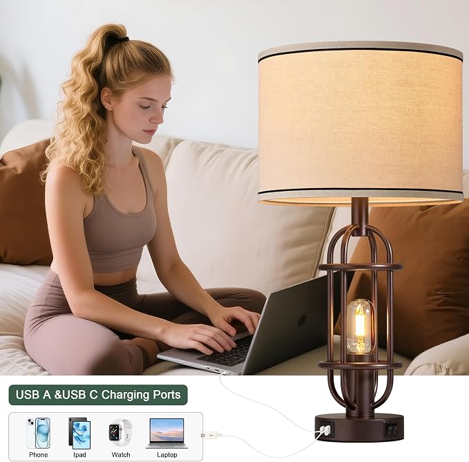 Reaketon Living Room Lamps Set of 2, 22.3" Farmhouse Table Lamp - Image 3
