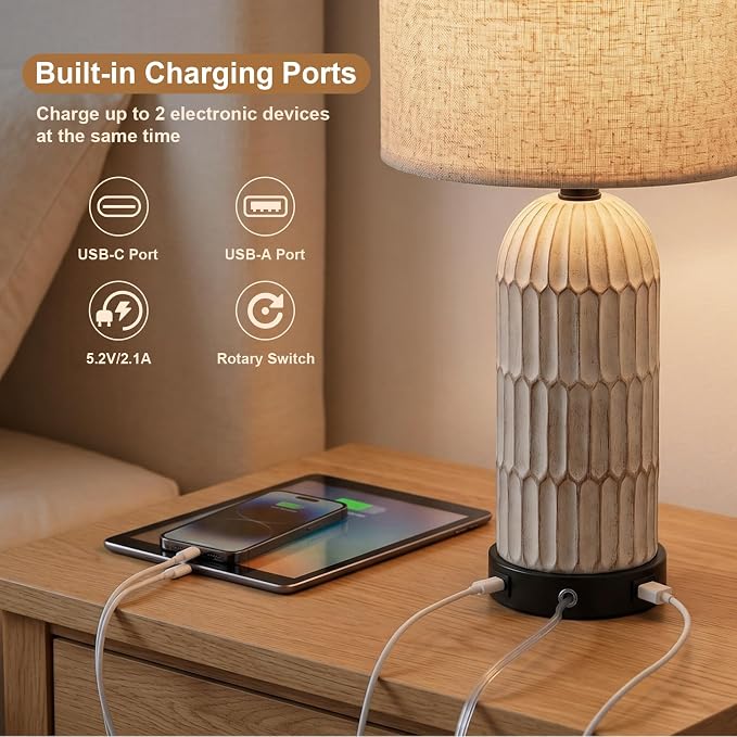 OYEARS 22.5" Bedside Table Lamps Set of 2, Farmhouse Table Lamp - Image 3