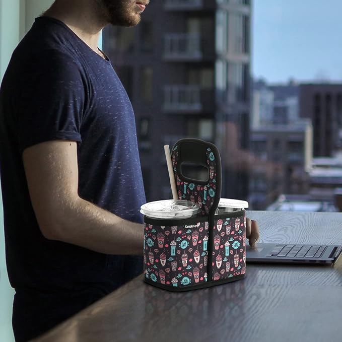 Cup Drink Carrier with Handle, Reusable Coffee Cup Holder - Image 3