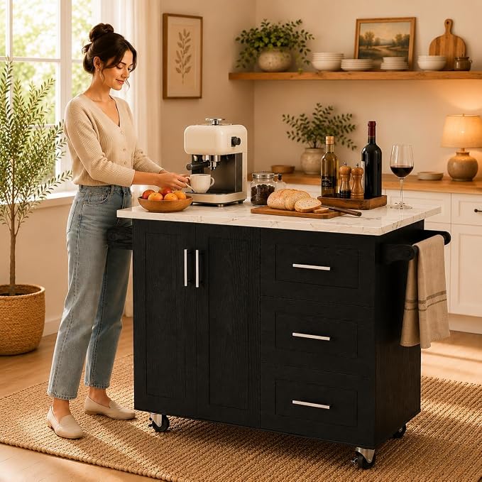 4 EVER WINNER 43" Modern Kitchen Island on Wheels - Image 3