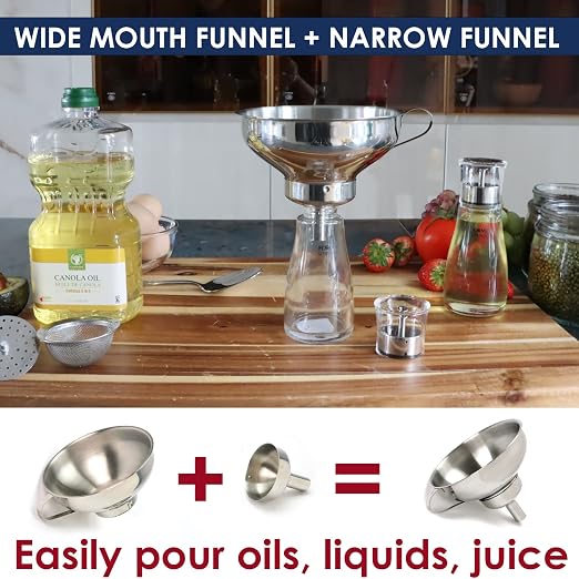 KEISSCO Stainless Steel 4-Piece Funnel and Strainer Set - Image 7