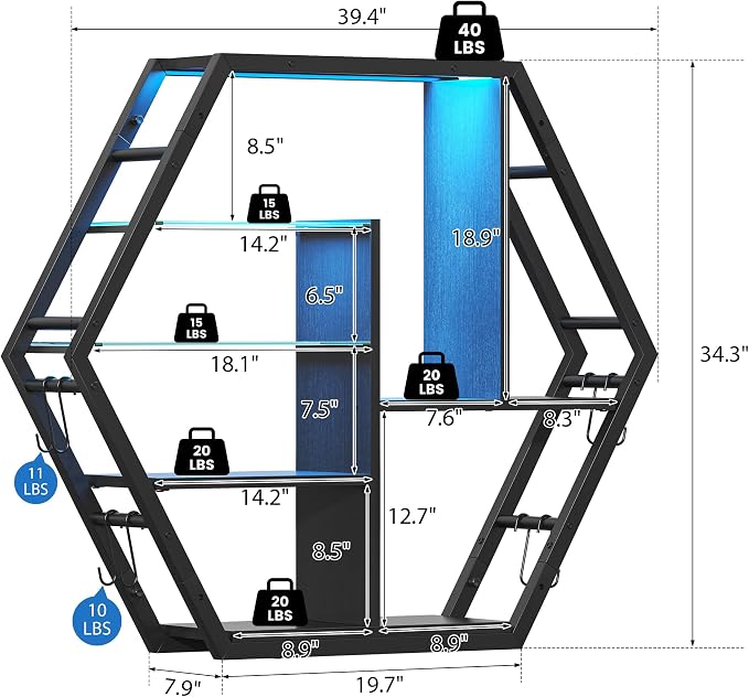 kepptory 39" Wide LED Gaming Floating Shelves, 5 Tier Wall Mounted Shelves - Image 2