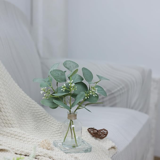 Zheart 2 Pack Small Fake Plants Eucalyptus Potted，Artificial Eucalyptus Stems - Image 9