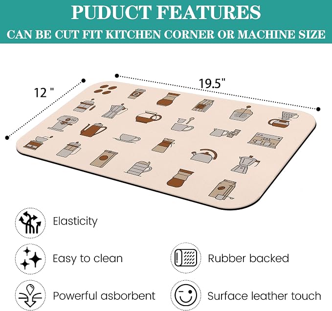 Coffee Mat - Fashion Absorbent Coffee Bar Mat - Drying Mat Waterproof Protects - Image 3