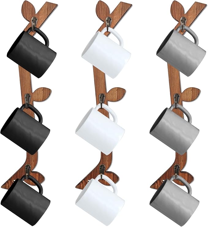 3 Pack Wood Coffee Mug Wall Rack by Unknown