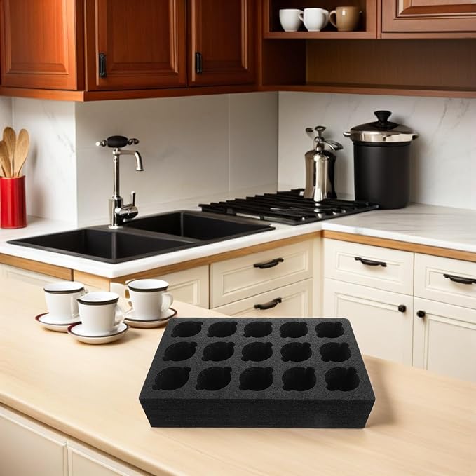 NUOBESTY Foam Milk Tea Cup Carrier Tray, 15-hole Black Multi-cup Beverage Holder - Image 6