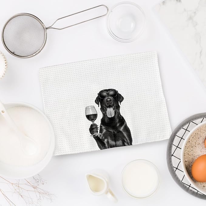 Gifts for Black Lab Dog Wine Lovers Kitchen Towels Set of 2, Funny Dog Home Bar - Image 6