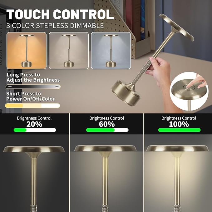 HAPYGI 5200mAh Rechargeable Cordless LED Table Lamps Touch Sensor Light - Image 6