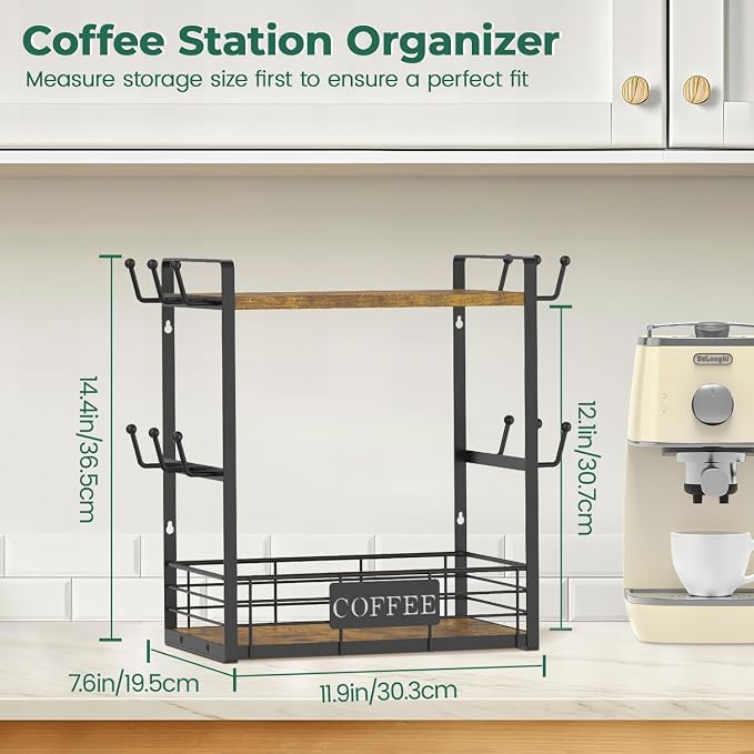 EsLuker.ly Coffee Mug Cup Holder Tree Bar Station Organizer, 2 Tier Mug Stand - Image 2