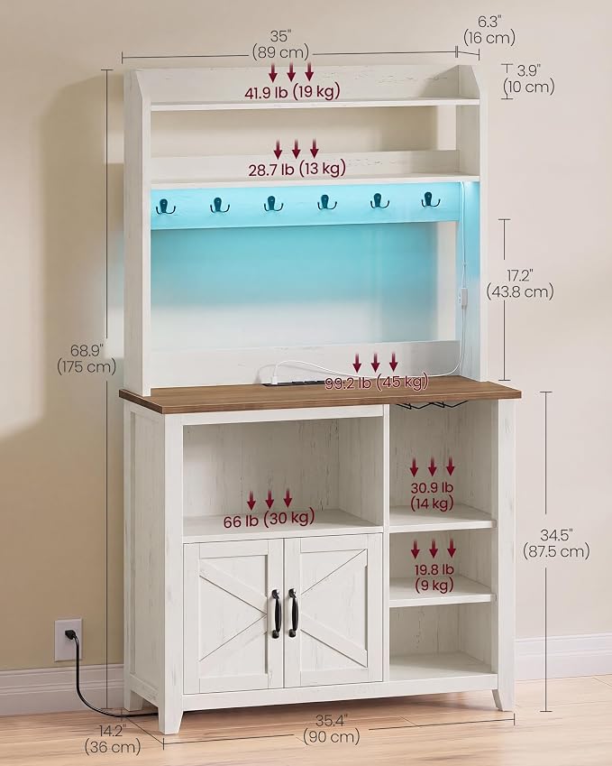 VASAGLE Baker's Rack with LED Lights and Power Outlet, Farmhouse Coffee Bar - Image 2