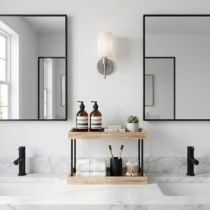 WOPITUES Bathroom Counter Organizer, 2 Tier Perfume Organizer, Wooden Bathroom - Image 2