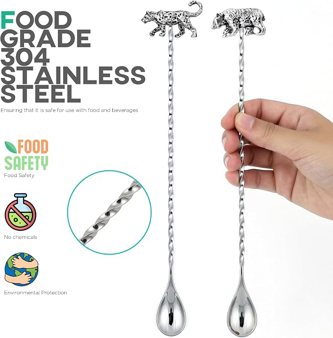 Homestia 2 Pack Bar Spoon with Leopard Bear Handle, 304 Stainless Steel - Image 5