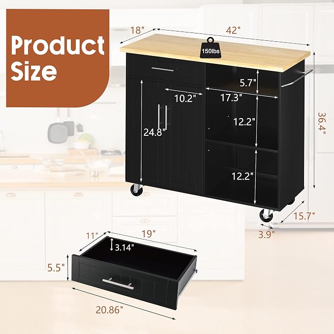 JY QAQA 42" Kitchen Island on Wheels - Image 4