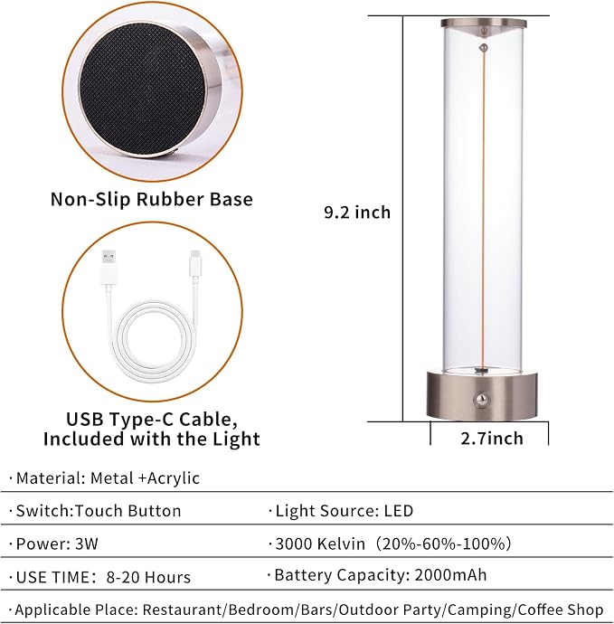 Cordless Portable LED Table Lamp， Rechargeable Battery Operated Desk Lamp - Image 2
