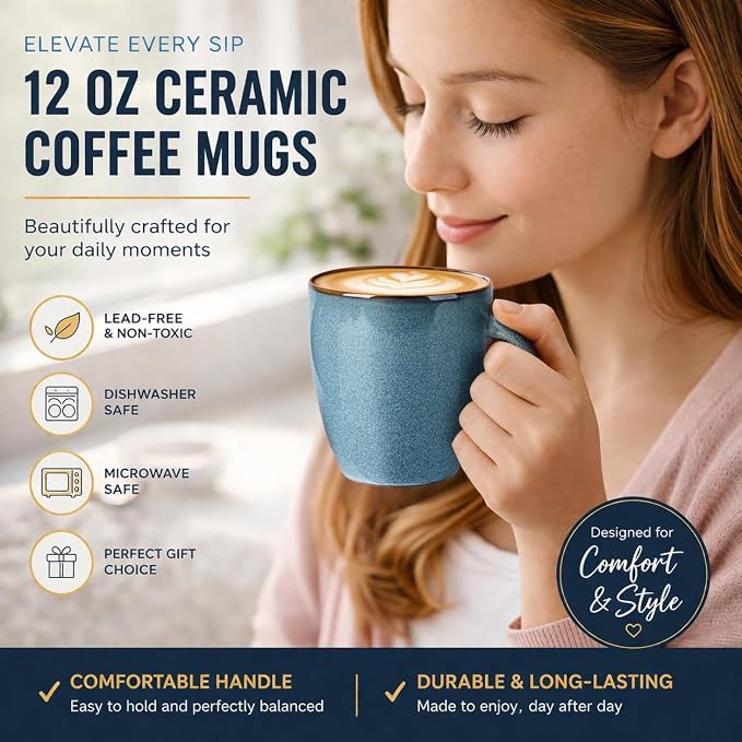GBHOME Ceramic Coffee Mugs Set of 4, 12oz Stoneware Coffee Mugs Set - Image 4