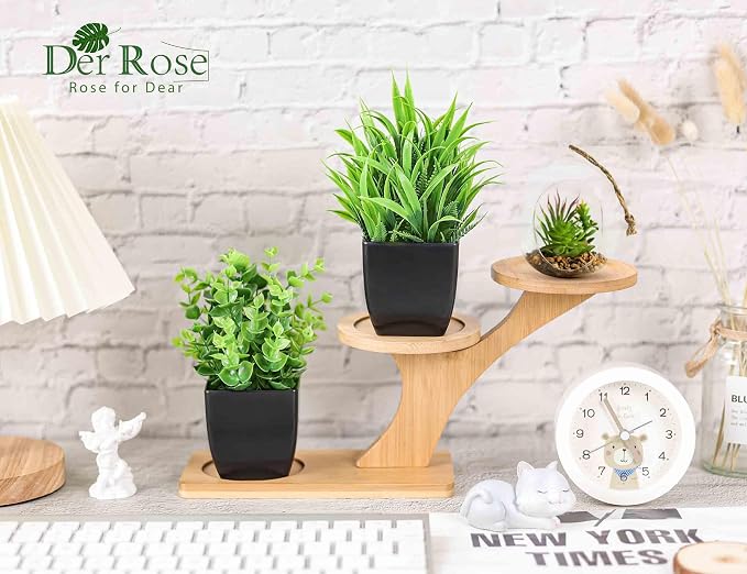 Der Rose 2 Pack Fake Plants Small Artificial Potted Plants Faux Plants Black - Image 3