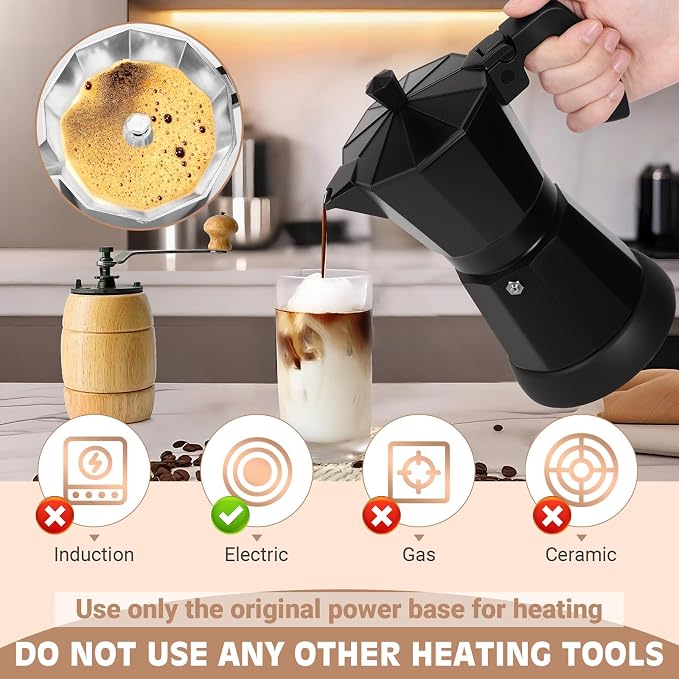 Black Aluminum Electric Moka Pot, 3 or 6 Cups Espresso Maker - Image 4
