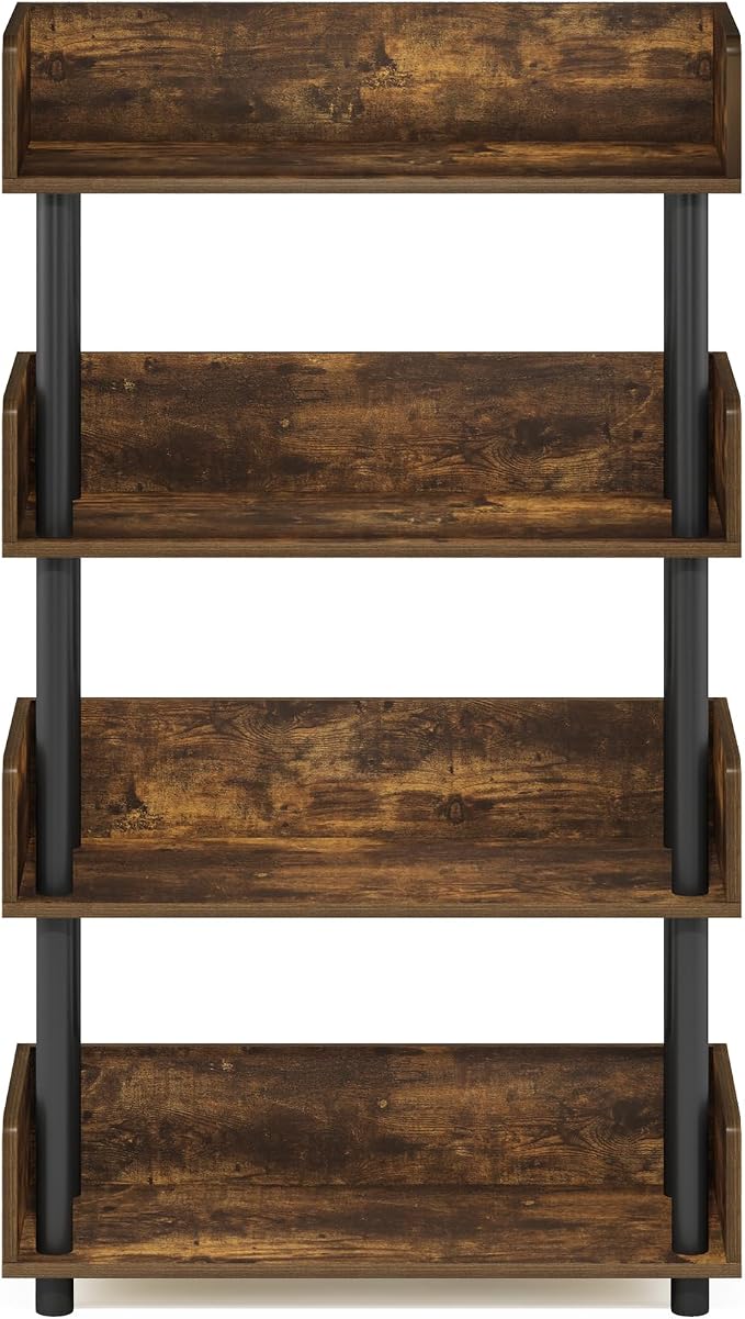 Furinno Turn-N-Tube 4-Tier Toolless Display Rack, Amber Pine/Black - Image 7