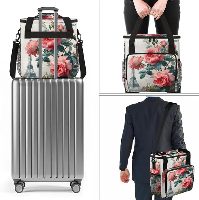 Paris Eiffel Tower Rose Flowers Coffee Maker Carring Bag, Large Insulated - Image 7