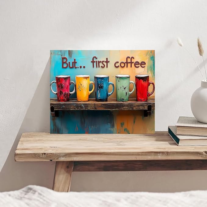 But First Coffee Canvas Wall Art Colorful Kitchen Wall Decor Rustic Abstract - Image 3