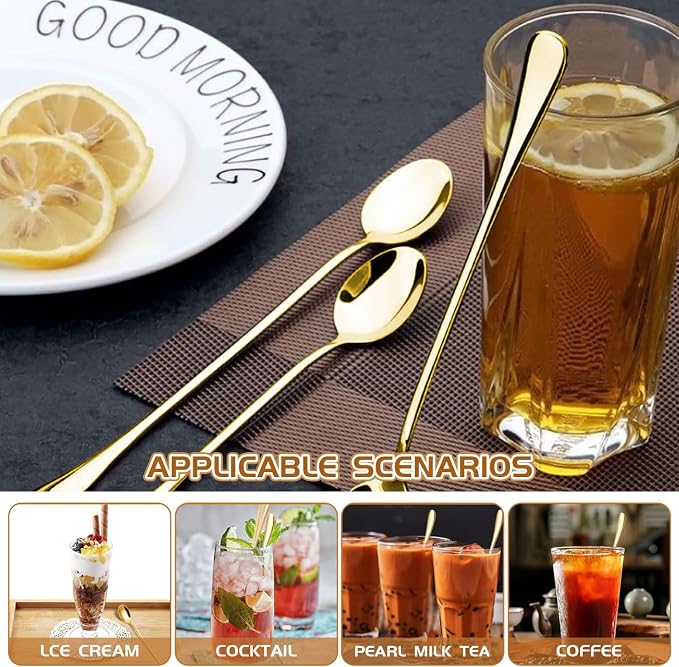 Long Handle Iced Tea Spoons, 9.5-Inch Stainless Steel Dessert and Coffee Mixing - Image 8
