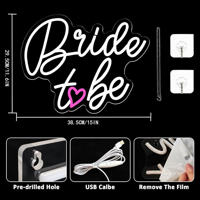 Bride to Be Neon Sign Wedding Light Signs White Led Neon Light Signs USB - Image 2