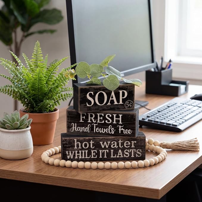 Lineshading 4 Pcs Bathroom Shelf Decor Sign Farmhouse Bathroom Decor and - Image 9