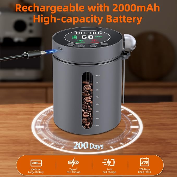 Automatic Vacuum Coffee Canister, 1.3L Airtight Food Storage Containers - Image 6