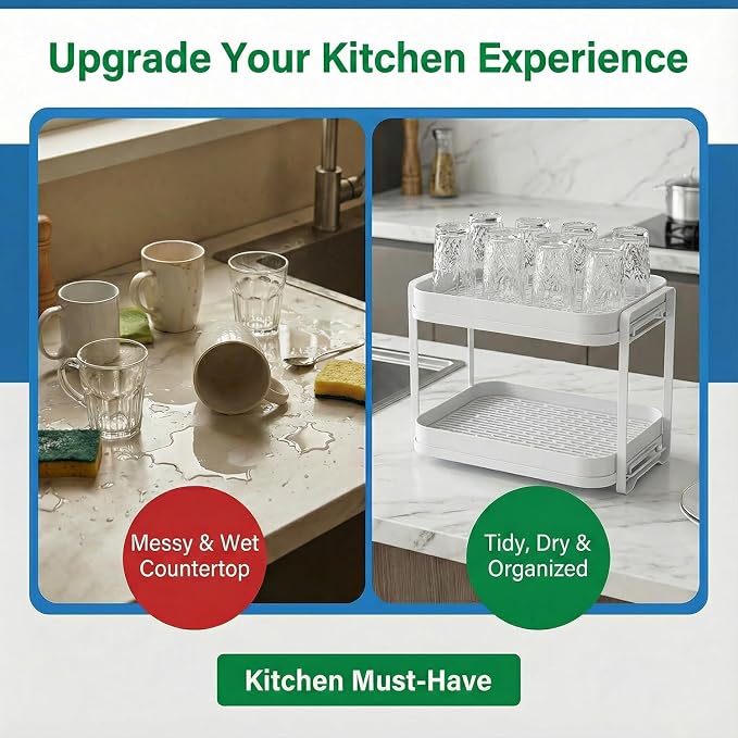 2-Tier Cup Drying Rack with Removable Drainboard, Rust-Proof Iron Mug Organizer - Image 9