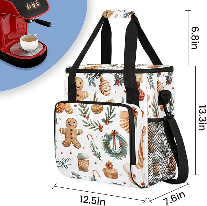 Christmas Gingerbread Wreaths Coffee Maker Carring Bag, Large Insulated Storage - Image 2