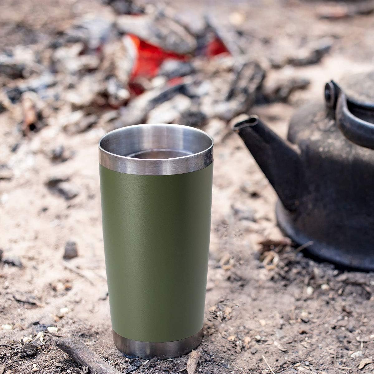 HASLE OUTFITTERS 20oz Stainless Steel Tumblers Bulk, Insulated Travel Cup with Lid, Double Wall Vacuum Coffee Mug for Cold & Hot Drinks 4 Pack, Army Green