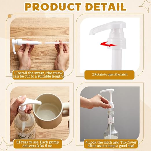 Nuogo Coffee Syrup Pumps with Tip Covers Only Compatible with Monin 750ml Glass - Image 6