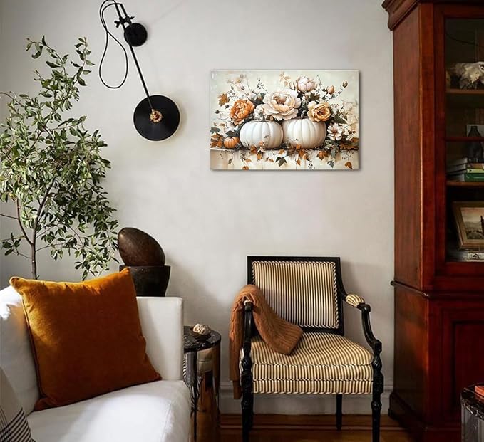 Vintage Fall Flowers Pumpkin Wall Art - Image 4