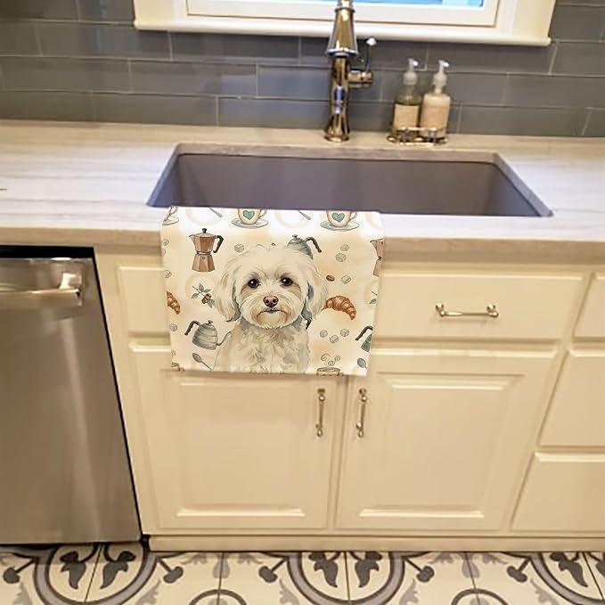 Caroline's Treasures White Havanese Coffee Bar Kitchen Towel Velour Plush Front - Image 2