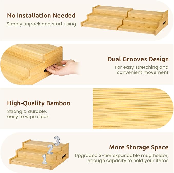3-Tier Expandable Bamboo Mug Holder - Image 4