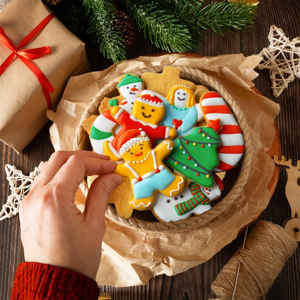 Christmas Cookie Cutter Set - 6 Pieces Christmas Cookie Cutter Shapes, Stainless Steel Cookie Cutters - Gingerbread Man, Snowflake, Christmas Tree, Angel, Snow Man,Candy Cane for Holiday