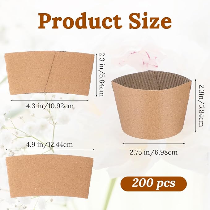 200 Pack Coffee Cup Sleeves, Disposable Paper Cup Sleeve - Image 2
