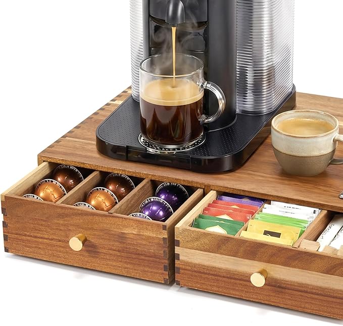 K Cup Organizer Drawer, Acacia Wood Coffee Pod and Tea Bag Storage Box by YAQUHO